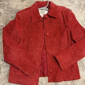Vintage RZR 100% Suede Leather Jacket Womens L Burgundy 90s Blazer Coat